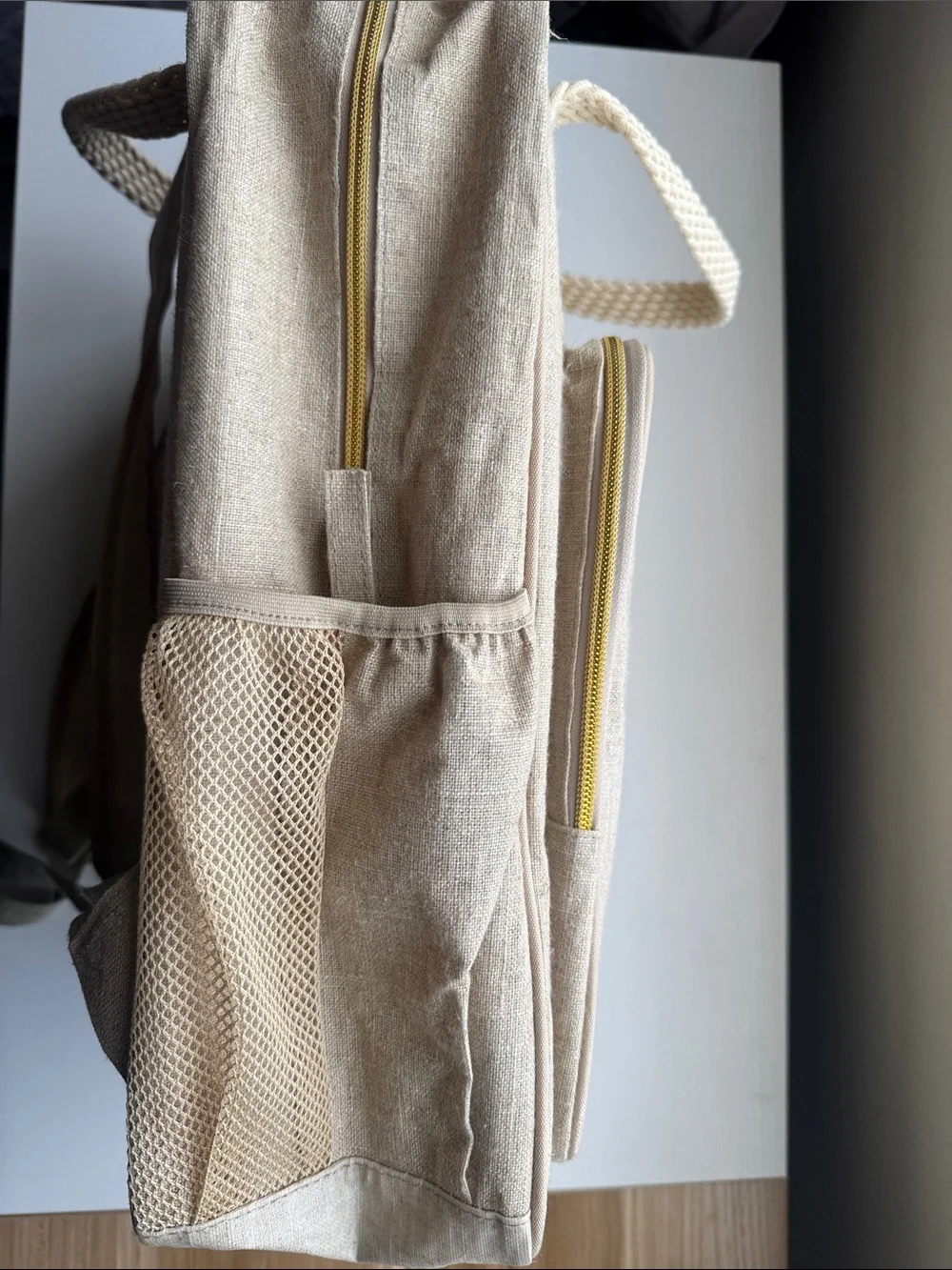 So Young Neutral Cream Canvas Backpack Tote for Women Teacher Bag Work Bag